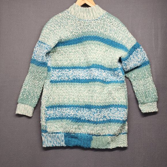 Womens Handmade Open Front Cardigan Large Blue Striped Pockets Long Line - Picture 12 of 15